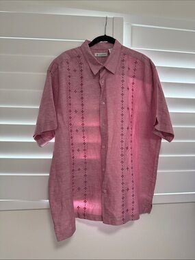 Cubavera Pink Short-Sleeve Button-Down Guayabera-Style Shirt